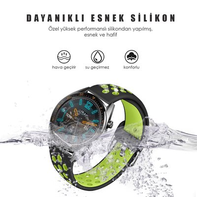 Microsonic Samsung Galaxy Watch 3 45mm Rainbow Sport Band Kordon Siyah Yeşil