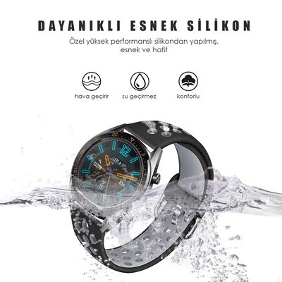 Microsonic Samsung Galaxy Watch 3 45mm Rainbow Sport Band Kordon Siyah Koyu Gri