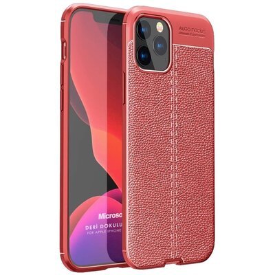 Microsonic Apple iPhone 12 Pro Kılıf Deri Dokulu Silikon Kırmızı