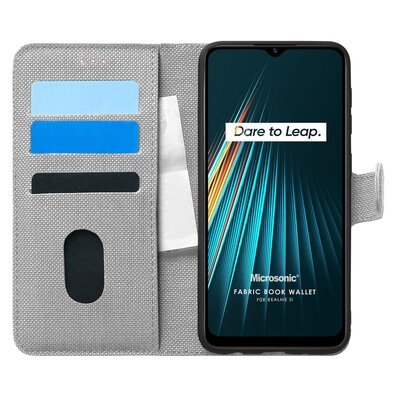 Microsonic Realme 5i Kılıf Fabric Book Wallet Gri