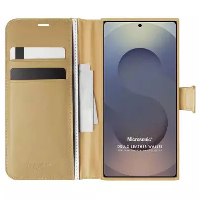Microsonic Samsung Galaxy S25 Ultra Kılıf Delux Leather Wallet Gold