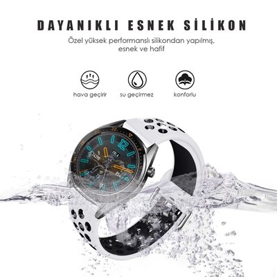 Microsonic Samsung Galaxy Watch 3 45mm Rainbow Sport Band Kordon Beyaz Siyah