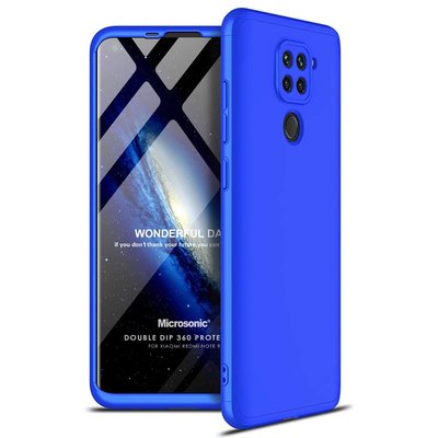 Microsonic Xiaomi Redmi Note 9 Kılıf Double Dip 360 Protective AYS Mavi