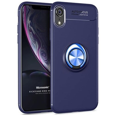 Microsonic Apple iPhone XR Kılıf Kickstand Ring Holder Lacivert