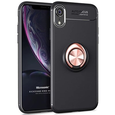 Microsonic Apple iPhone XR Kılıf Kickstand Ring Holder Siyah Rose