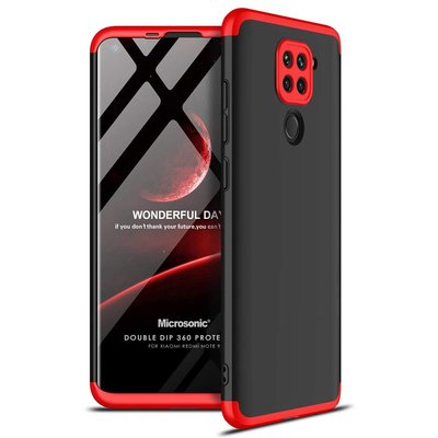 Microsonic Xiaomi Redmi Note 9 Kılıf Double Dip 360 Protective AYS Siyah Kırmızı