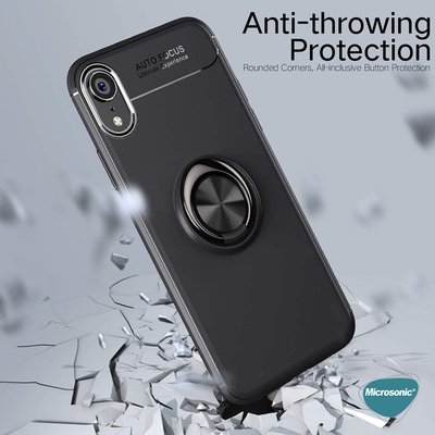 Microsonic Apple iPhone XR Kılıf Kickstand Ring Holder Siyah