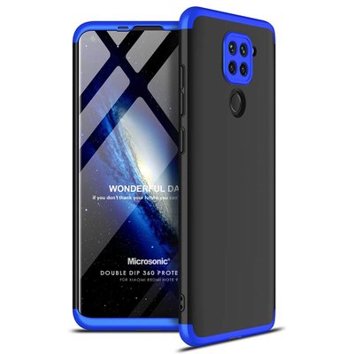 Microsonic Xiaomi Redmi Note 9 Kılıf Double Dip 360 Protective AYS Siyah Mavi