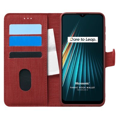 Microsonic Realme 5i Kılıf Fabric Book Wallet Kırmızı