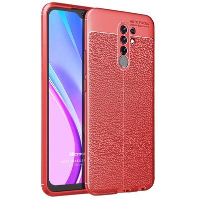 Microsonic Xiaomi Redmi 9 Kılıf Deri Dokulu Silikon Kırmızı