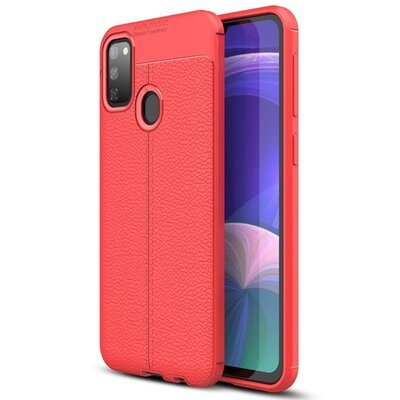 Microsonic Samsung Galaxy M30S Kılıf Deri Dokulu Silikon Kırmızı