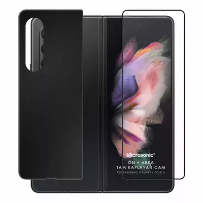 Microsonic Samsung Galaxy Z Fold 3 Ön + Arka Tam Kaplayan Temperli Cam Ekran Koruyucu Siyah