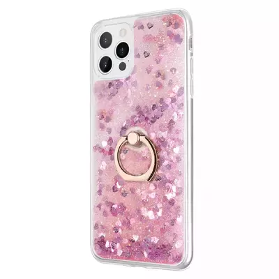 Microsonic Apple iPhone 13 Pro Kılıf Glitter Liquid Holder Pembe