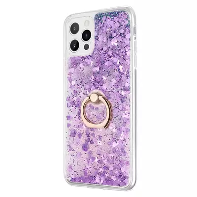 Microsonic Apple iPhone 13 Pro Kılıf Glitter Liquid Holder Mor