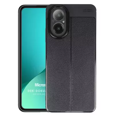 Microsonic Realme 12 Lite Kılıf Deri Dokulu Silikon Siyah