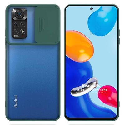 Microsonic Xiaomi Redmi Note 11S Kılıf Slide Camera Lens Protection Koyu Yeşil