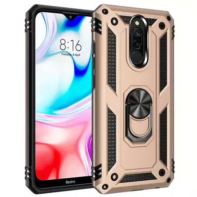 Microsonic Xiaomi Redmi 8 Kılıf Military Ring Holder Gold