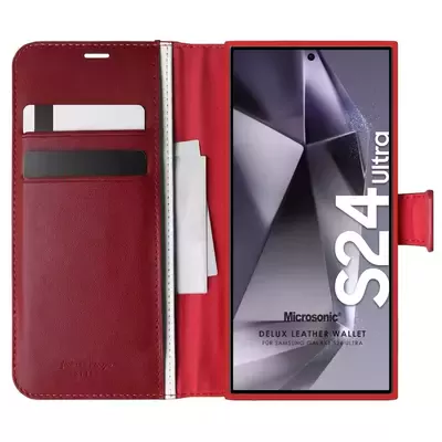 Microsonic Samsung Galaxy S24 Ultra Kılıf Delux Leather Wallet Kırmızı