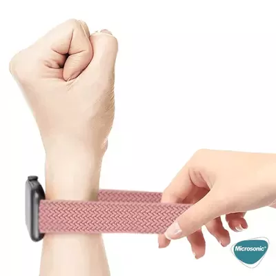 Microsonic Apple Watch Series 11 46mm Kordon, (Small Size, 127mm) Knitted Fabric Single Loop Koyu Gri