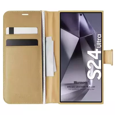 Microsonic Samsung Galaxy S24 Ultra Kılıf Delux Leather Wallet Gold