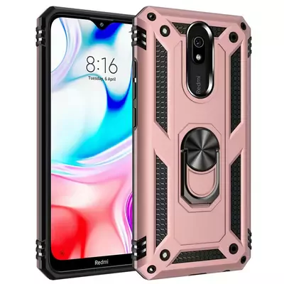 Microsonic Xiaomi Redmi 8A Kılıf Military Ring Holder Rose Gold