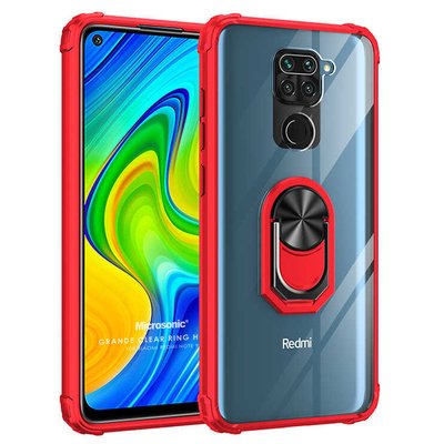 Microsonic Xiaomi Redmi Note 9 Kılıf Grande Clear Ring Holder Kırmızı