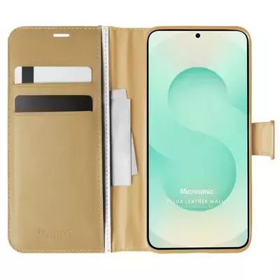 Microsonic Samsung Galaxy S25 Kılıf Delux Leather Wallet Gold