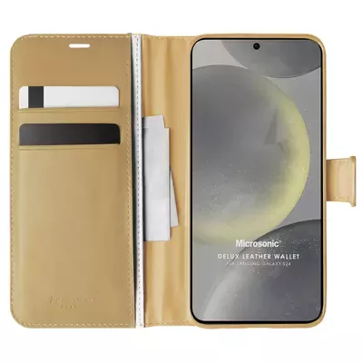 Microsonic Samsung Galaxy S24 Plus Kılıf Delux Leather Wallet Gold