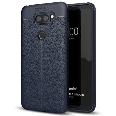 Microsonic LG V30 Kılıf Deri Dokulu Silikon Lacivert