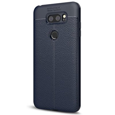 Microsonic LG V30 Kılıf Deri Dokulu Silikon Lacivert