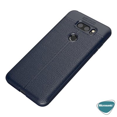 Microsonic LG V30 Kılıf Deri Dokulu Silikon Lacivert