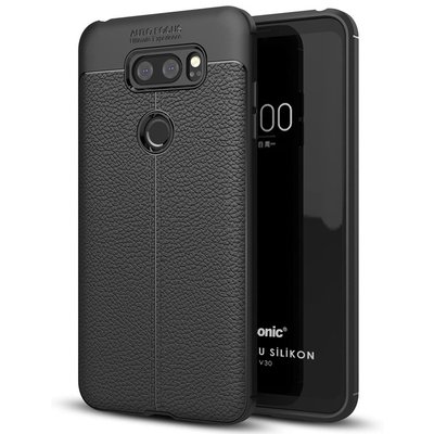 Microsonic LG V30 Kılıf Deri Dokulu Silikon Siyah