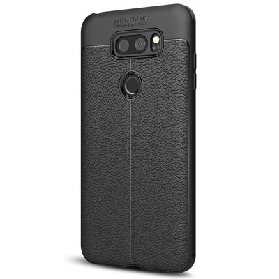 Microsonic LG V30 Kılıf Deri Dokulu Silikon Siyah