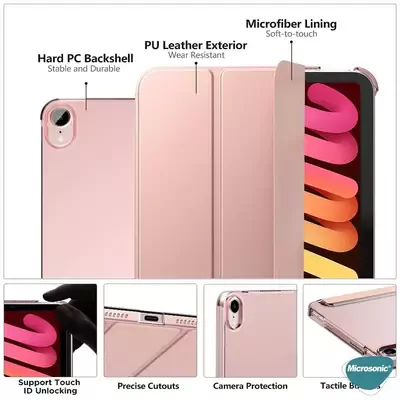 Microsonic Apple iPad Mini 6 2021 (A2567-A2568-A2569) Smart Case ve arka Kılıf Mavi