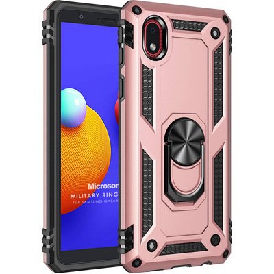 Microsonic Samsung Galaxy A01 Core Kılıf Military Ring Holder Rose Gold