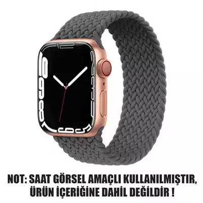 Microsonic Apple Watch Series 8 45mm Kordon, (Small Size, 127mm) Braided Solo Loop Band Koyu Gri