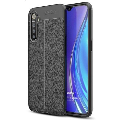 Microsonic Realme 5i Kılıf Deri Dokulu Silikon Siyah