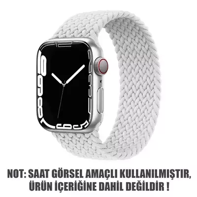 Microsonic Apple Watch SE 44mm Kordon, (Large Size, 160mm) Braided Solo Loop Band Beyaz