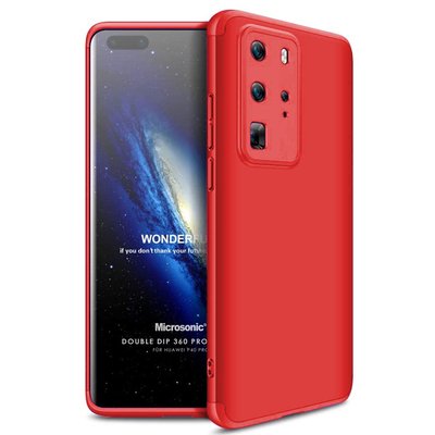 Microsonic Huawei P40 Pro Kılıf Double Dip 360 Protective AYS Kırmızı