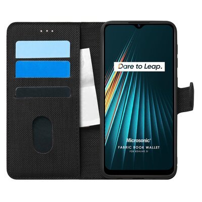 Microsonic Realme 5i Kılıf Fabric Book Wallet Siyah