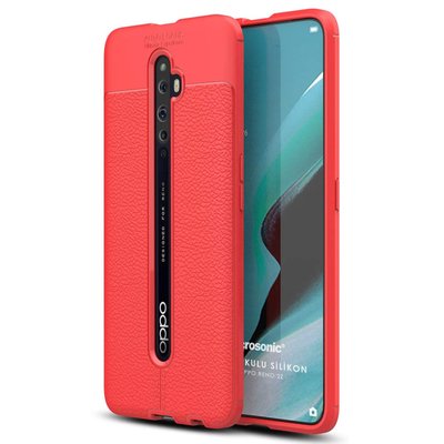 Microsonic Oppo Reno 2Z Kılıf Deri Dokulu Silikon Kırmızı