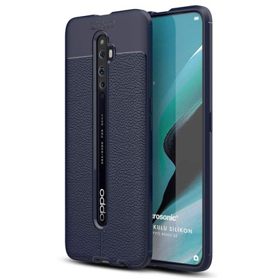 Microsonic Oppo Reno 2Z Kılıf Deri Dokulu Silikon Lacivert