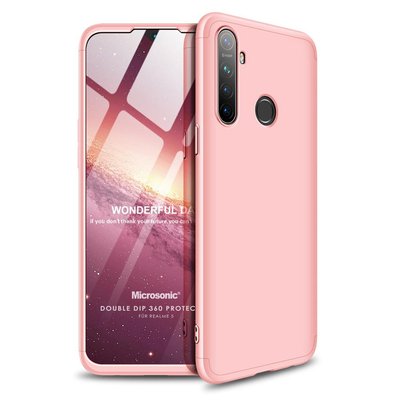 Microsonic Realme 5 Kılıf Double Dip 360 Protective AYS Rose Gold