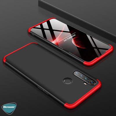 Microsonic Realme 5 Kılıf Double Dip 360 Protective AYS Siyah Kırmızı