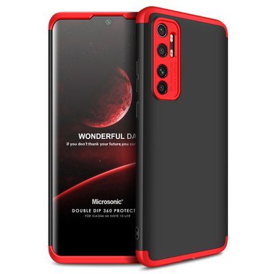 Microsonic Xiaomi Mi Note 10 Lite Kılıf Double Dip 360 Protective AYS Siyah Kırmızı