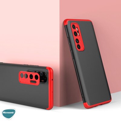 Microsonic Xiaomi Mi Note 10 Lite Kılıf Double Dip 360 Protective AYS Siyah Kırmızı