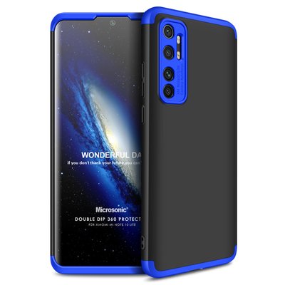 Microsonic Xiaomi Mi Note 10 Lite Kılıf Double Dip 360 Protective AYS Siyah Mavi