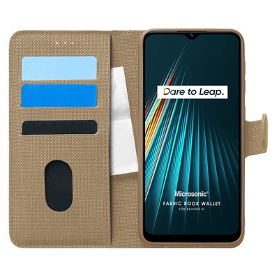 Microsonic Realme 6i Kılıf Fabric Book Wallet Gold