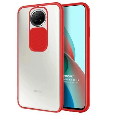 Microsonic Xiaomi Redmi Note 9 5G Kılıf Slide Camera Lens Protection Kırmızı