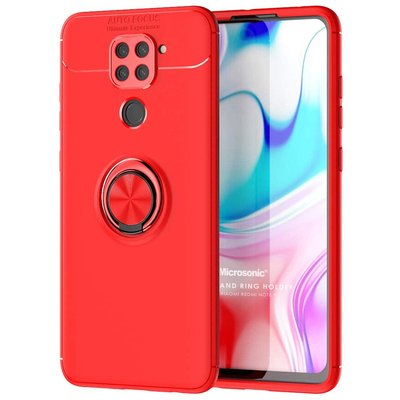 Microsonic Xiaomi Redmi Note 9 Kılıf Kickstand Ring Holder Kırmızı